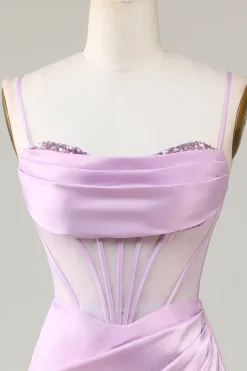 Sereia Cintas de Espaguete Lilás Vestido de Dama de Honor