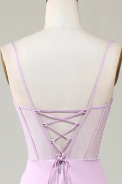 Sereia Cintas de Espaguete Lilás Vestido de Dama de Honor