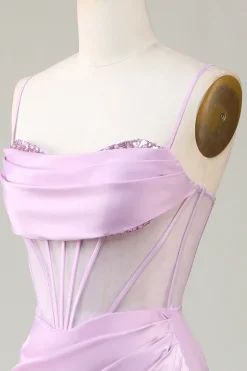 Sereia Cintas de Espaguete Lilás Vestido de Dama de Honor