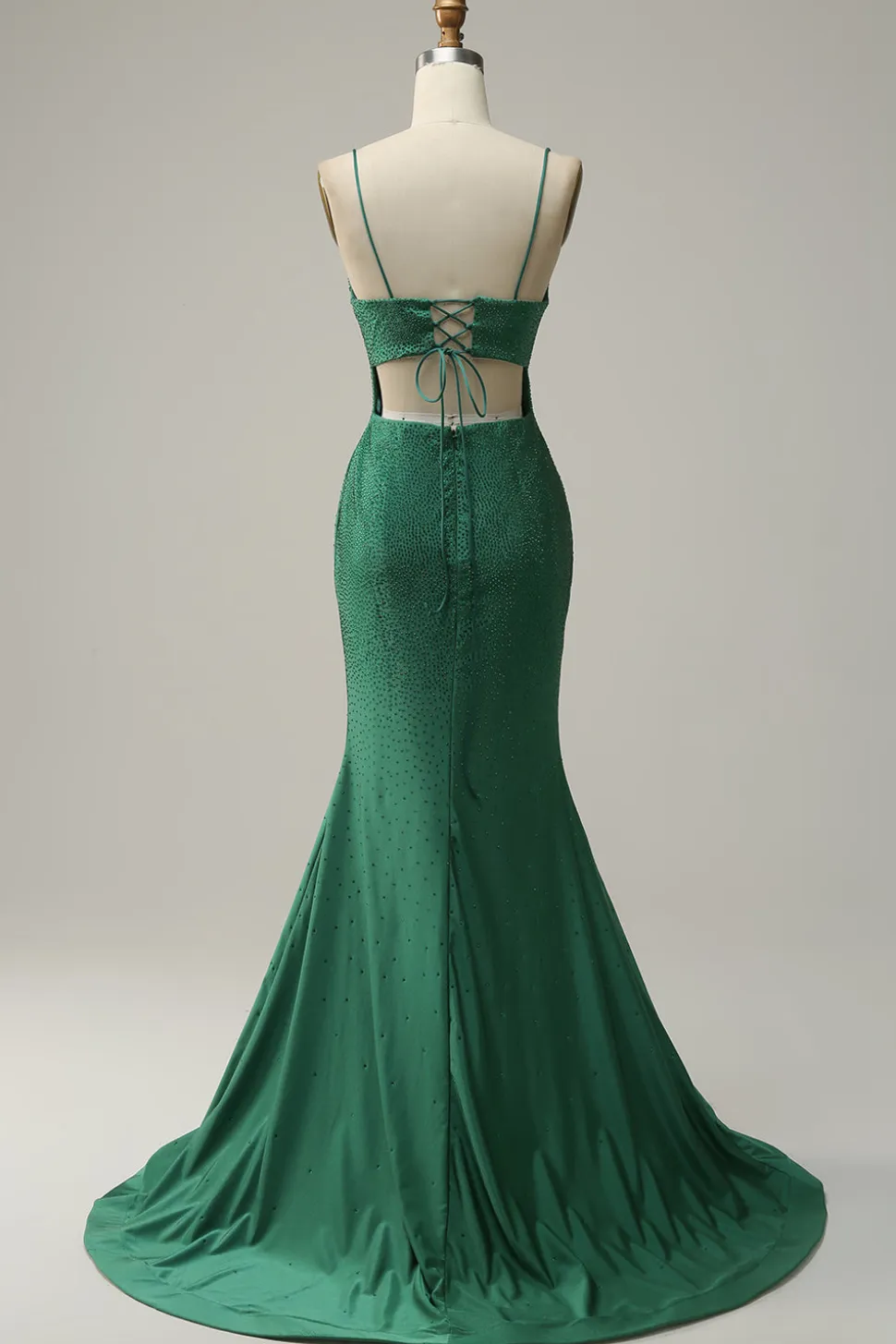 Sereia Cintas de Espaguete Verde Escuro Vestido de Festa