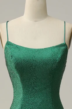 Sereia Cintas de Espaguete Verde Escuro Vestido de Festa