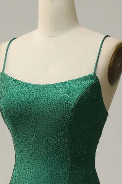 Sereia Cintas de Espaguete Verde Escuro Vestido de Festa