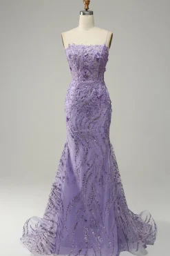 Sereia Cintas de Espaguete Roxo Vestido de Festa