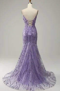 Sereia Cintas de Espaguete Roxo Vestido de Festa