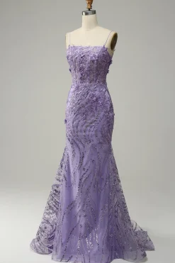 Sereia Cintas de Espaguete Roxo Vestido de Festa
