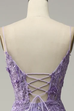 Sereia Cintas de Espaguete Roxo Vestido de Festa