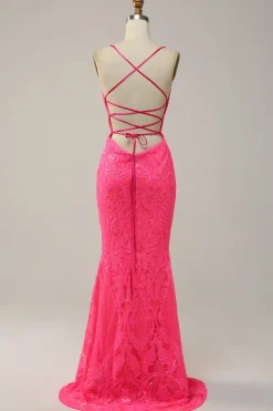 Sereia Cintas de Espaguete Rosa Vestido de Festa
