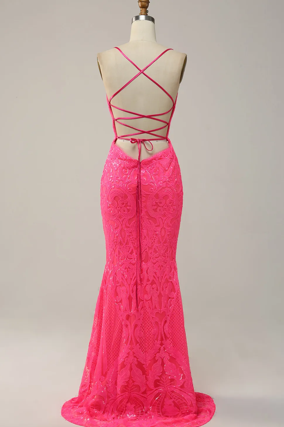 Sereia Cintas de Espaguete Rosa Vestido de Festa