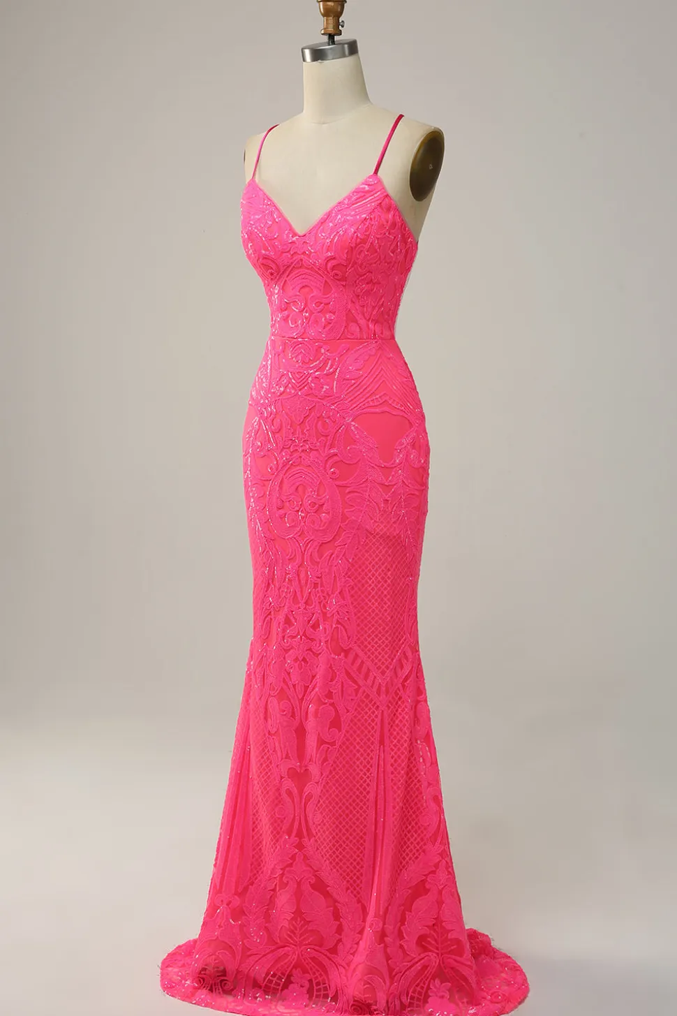 Sereia Cintas de Espaguete Rosa Vestido de Festa