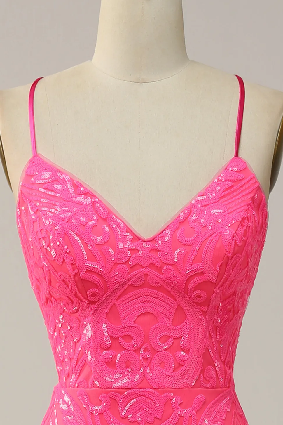 Sereia Cintas de Espaguete Rosa Vestido de Festa