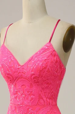 Sereia Cintas de Espaguete Rosa Vestido de Festa