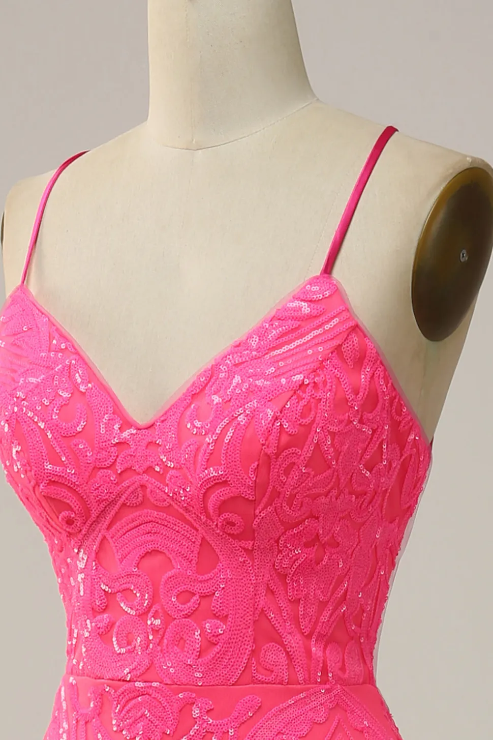 Sereia Cintas de Espaguete Rosa Vestido de Festa