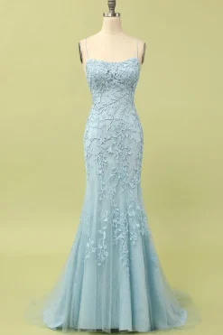 Sereia Cintas de Espaguete Rosa Claro Vestido de Festa Com Apliques