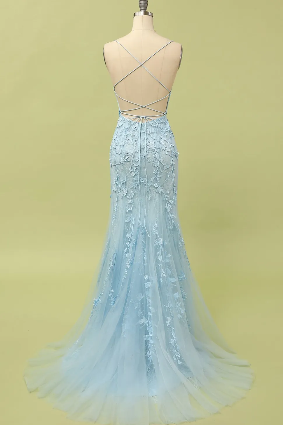 Sereia Cintas de Espaguete Rosa Claro Vestido de Festa Com Apliques