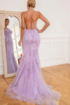 Sereia Cintas de Espaguete Rosa Claro Vestido de Festa Com Apliques