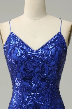 Sereia Cintas de Espaguete Azul Real Vestido de Festa
