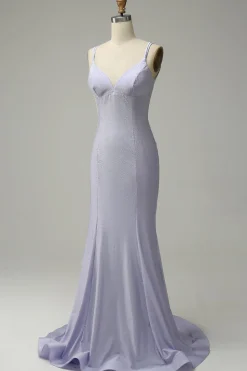 Sereia Cintas de Espaguete Lilás Vestido de Festa Sem Costas