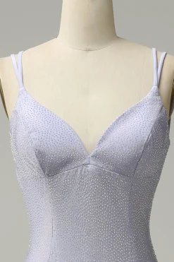 Sereia Cintas de Espaguete Lilás Vestido de Festa Sem Costas