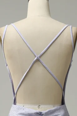Sereia Cintas de Espaguete Lilás Vestido de Festa Sem Costas