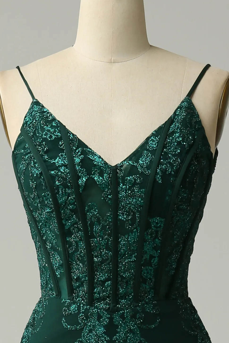 Sereia Cintas de Espaguete Pavão Verde Vestido de Festa com Apliques