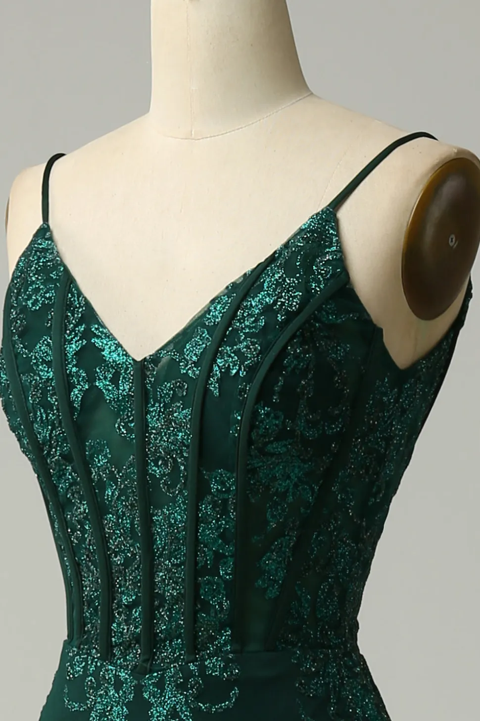 Sereia Cintas de Espaguete Pavão Verde Vestido de Festa com Apliques