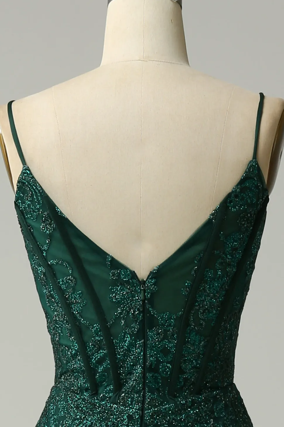 Sereia Cintas de Espaguete Pavão Verde Vestido de Festa com Apliques