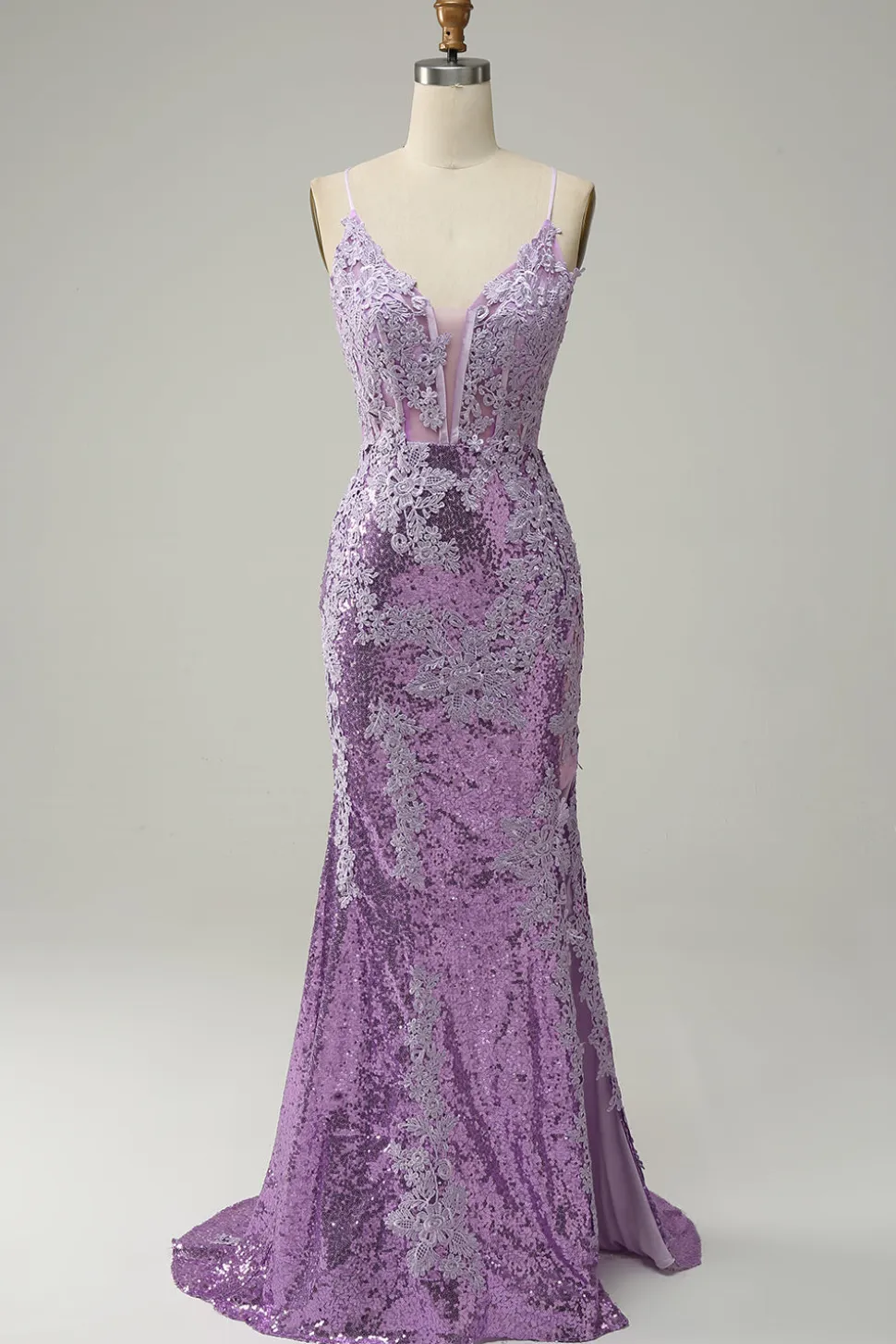 Sereia Cintas de Espaguete Roxo Vestido de Festa Com Apliques