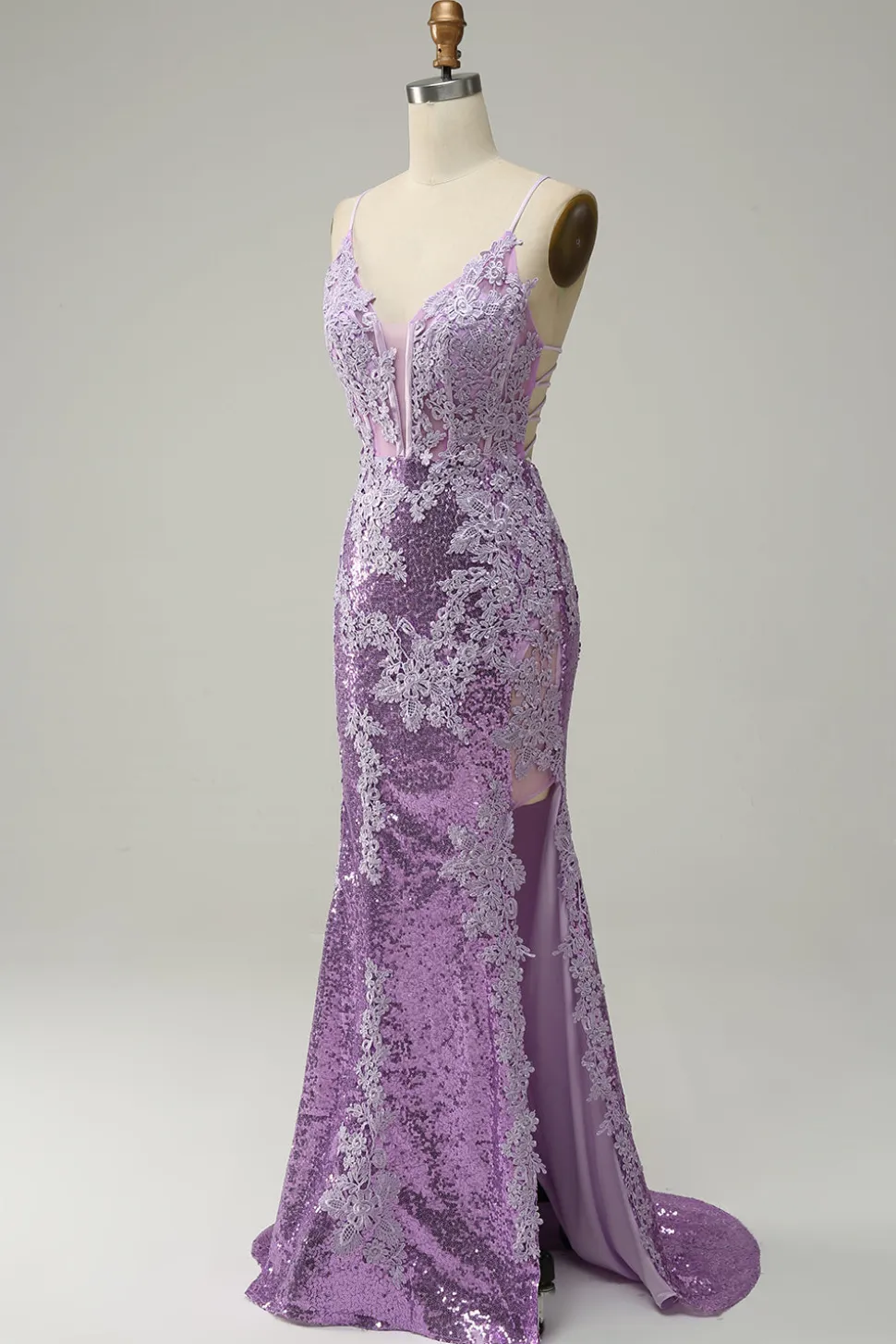 Sereia Cintas de Espaguete Roxo Vestido de Festa Com Apliques