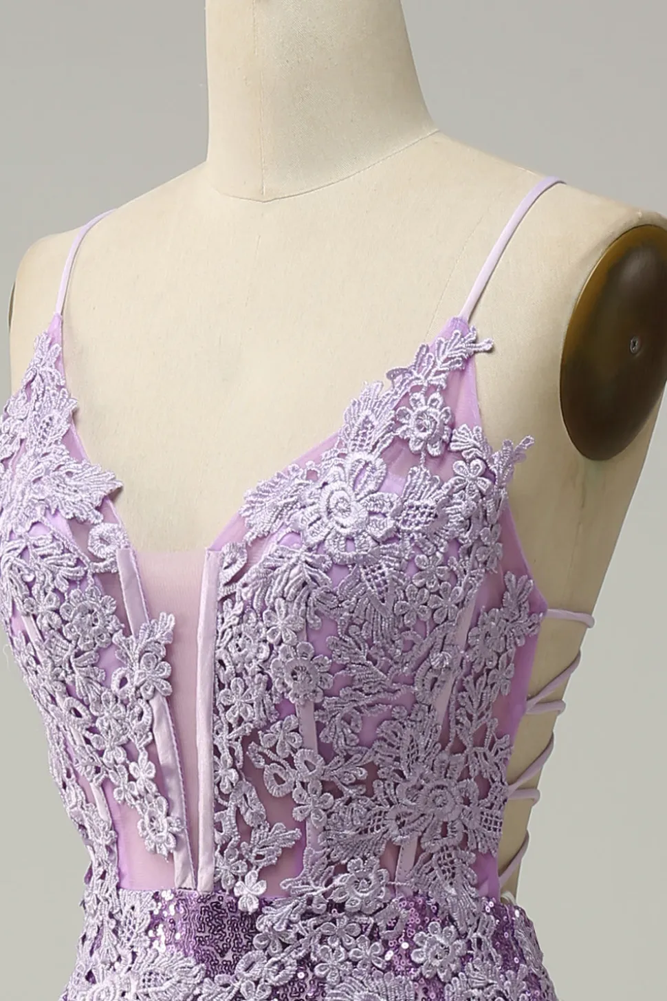 Sereia Cintas de Espaguete Roxo Vestido de Festa Com Apliques
