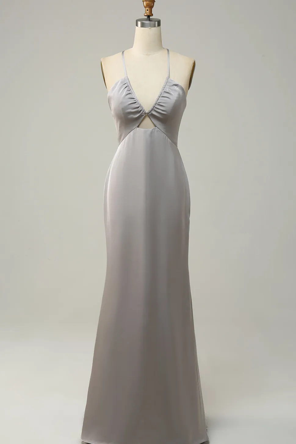 Sereia Cinzenta Open Back Long Vestido de Dama de Honra