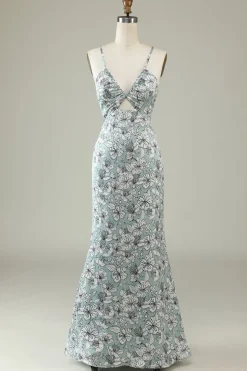 Sereia Cinzenta Open Back Long Vestido de Dama de Honra
