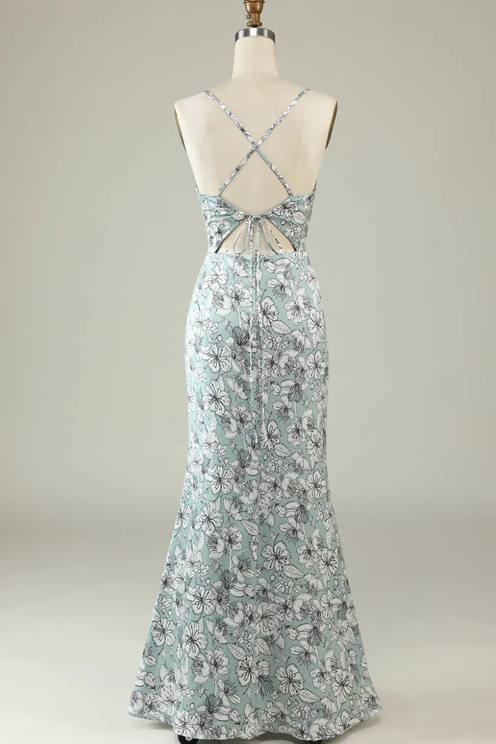 Sereia Cinzenta Open Back Long Vestido de Dama de Honra