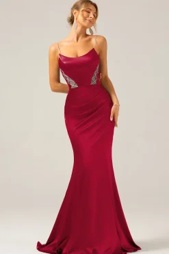 Sereia Cinzento Azul Cetim Esparguete Correias Plissado Maxi Dress