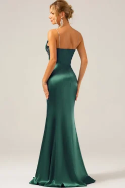 Sereia Cinzento Azul Cetim Esparguete Correias Plissado Maxi Dress