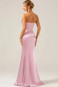 Sereia Cinzento Azul Cetim Esparguete Correias Plissado Maxi Dress