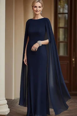 Sereia da Marinha Flowy Chiffon Long Mãe do Vestido da Noiva com Cabo