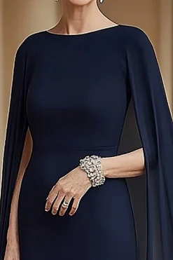 Sereia da Marinha Flowy Chiffon Long Mãe do Vestido da Noiva com Cabo