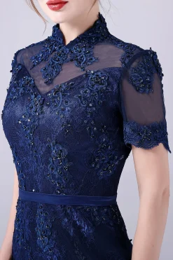 Sereia da Marinha frisada na altura do joelho da mãe do vestido da noiva com apliques