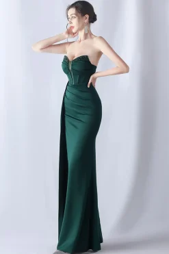 Sereia da Marinha sem alças longo espartilho vestido de baile com fenda