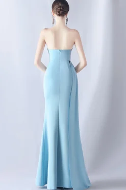 Sereia da Marinha sem alças longo espartilho vestido de baile com fenda