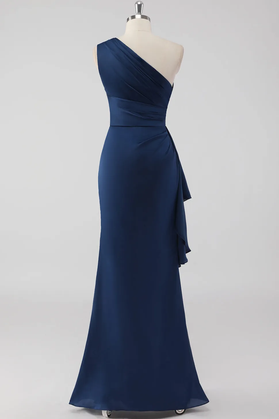 Sereia da Marinha Um Ombro Longo Vestido Formal com Folhos
