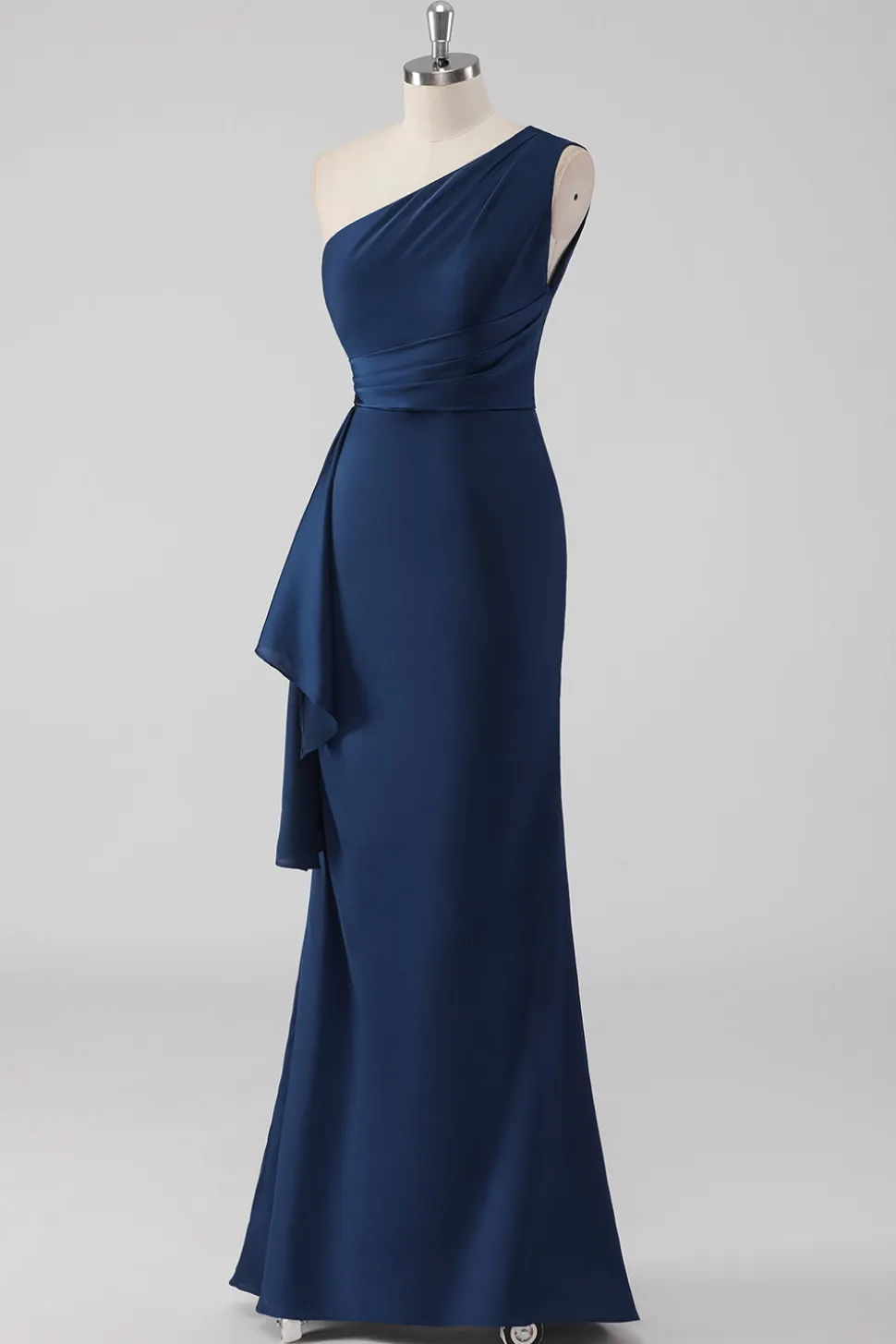Sereia da Marinha Um Ombro Longo Vestido Formal com Folhos