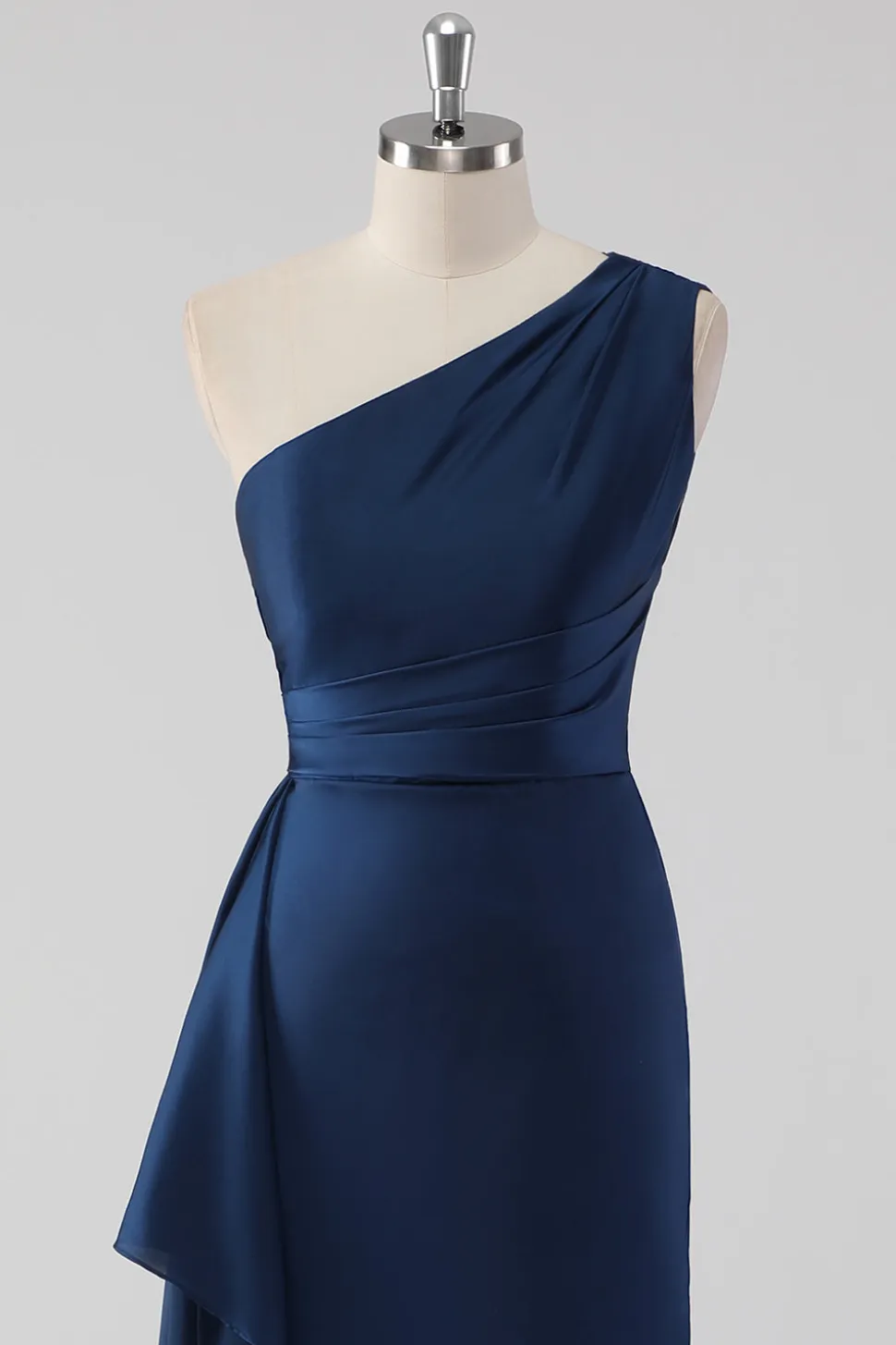 Sereia da Marinha Um Ombro Longo Vestido Formal com Folhos