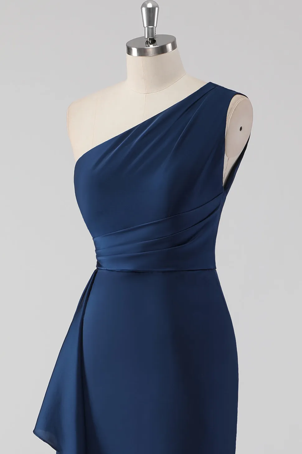Sereia da Marinha Um Ombro Longo Vestido Formal com Folhos