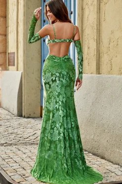 Sereia de Azeitona Estampa Floral Esparguete Correias Longo Vestido de Baile Com Fenda