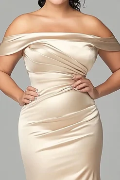 Sereia de champanhe fora do ombro Plus Size cetim mãe do vestido da noiva