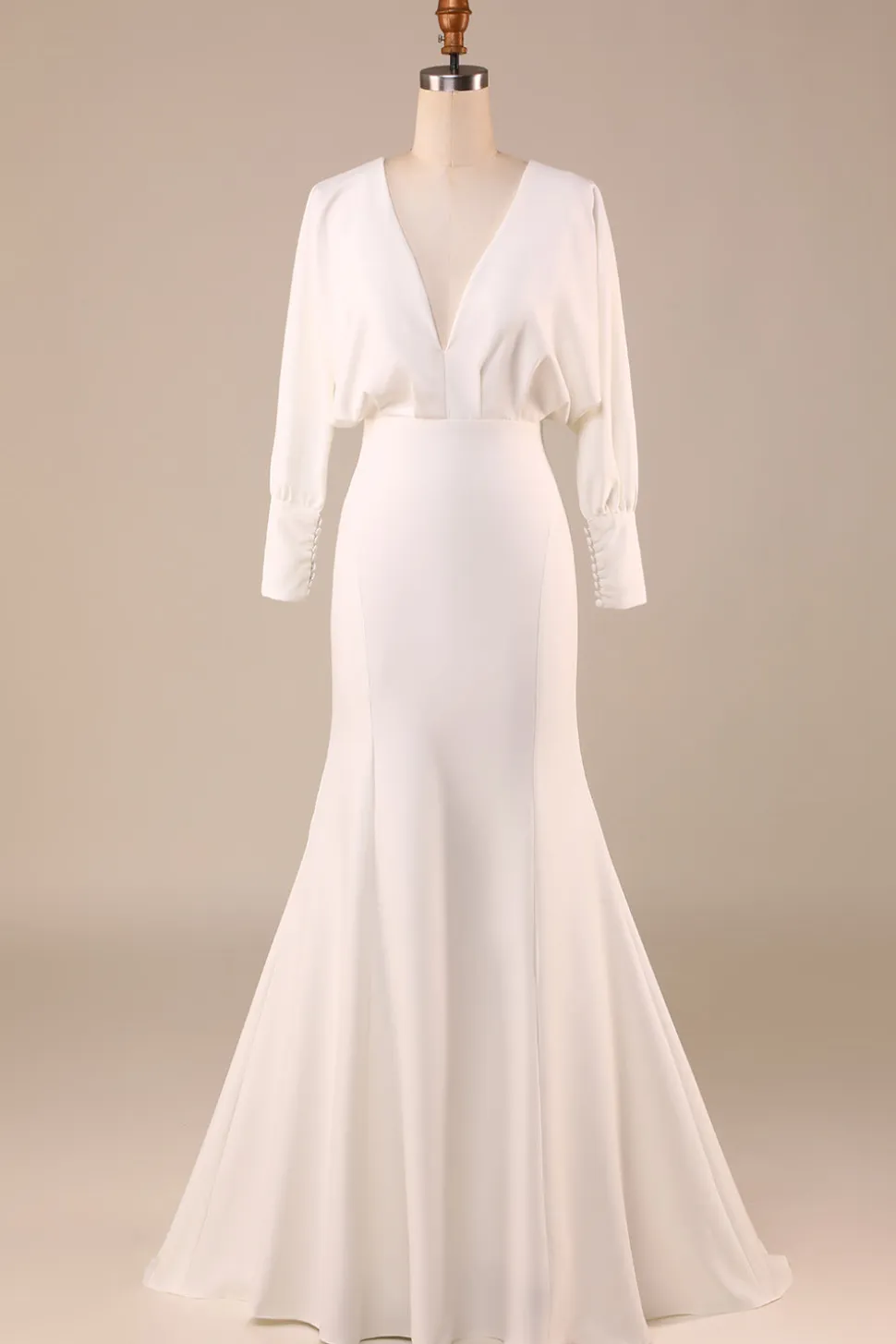 Sereia de Marfim Simples Mangas Longas Deep V-Neck Vestido de Noiva