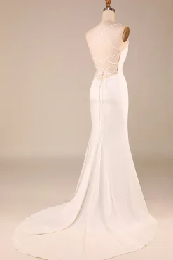 Sereia de Marfim Simples Boho Vestido de Noiva Longo
