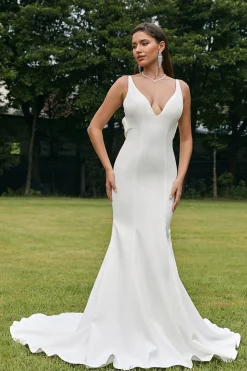 Sereia de Marfim Simples Backless Boho Vestido de Noiva