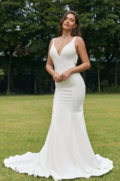 Sereia de Marfim Simples Backless Boho Vestido de Noiva